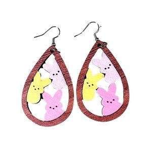 Wood Bunny Earrings Easter Earrings New Purple, Pink, Yellow